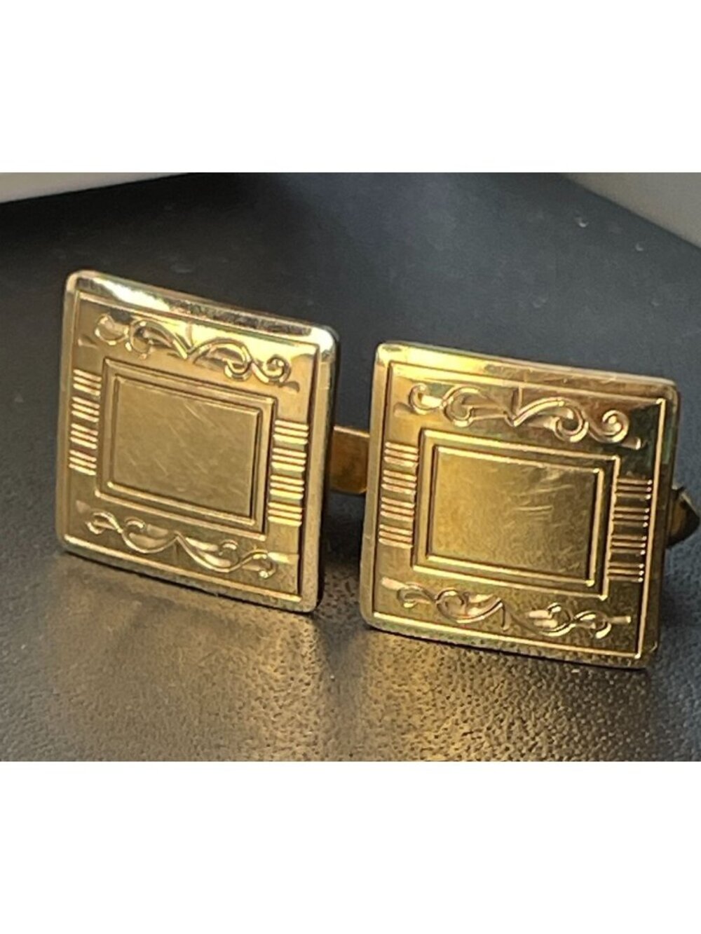 VTG 1950s Anson 1/20 12K Gold Filled Square Cufflinks Etched Scroll Frame P